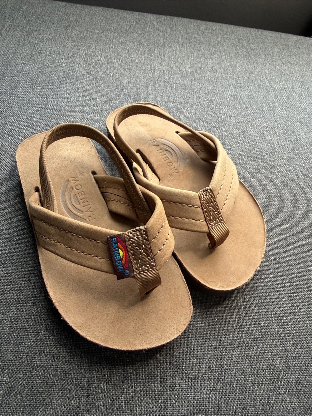 Rainbow Sandals Kids Leather Slingback Flip Flops Tan Size 7/8